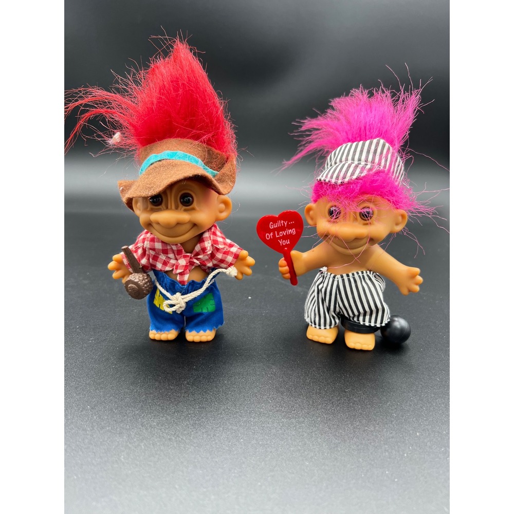 Vintage Russ Berrie Troll Doll Lot Hillbilly & Prisoner Guilty of Loving You 2pc